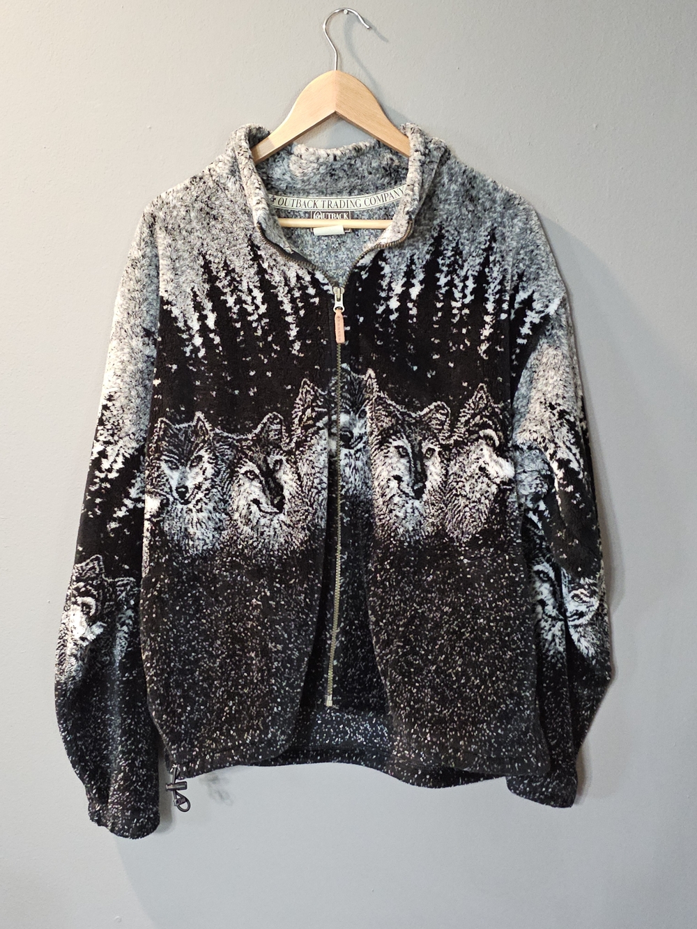 Vintage Outback Trading Company Fleece Jacket Wolf Pack‎ Full Zip Womens L